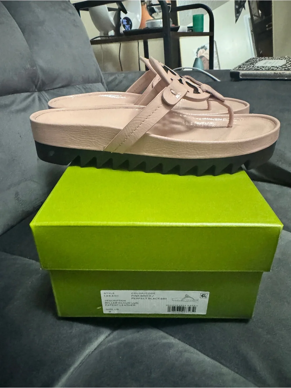 Tory Burch Miller Cloud Lug Patent  Leather Sandals in Pink Brick